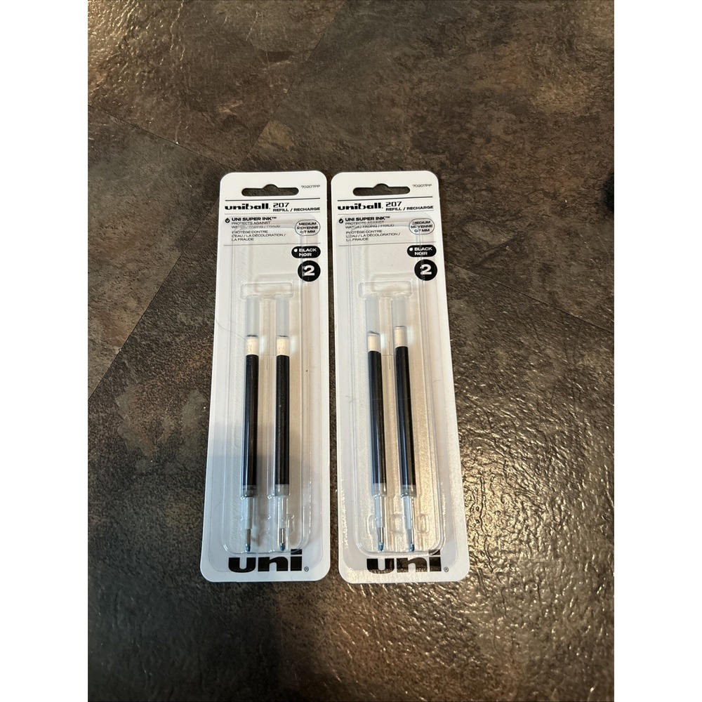 Refill for uni-ball Signo Gel 207, Medium, Black Ink,  Lot Of 2…2 Packs. 4 Total
